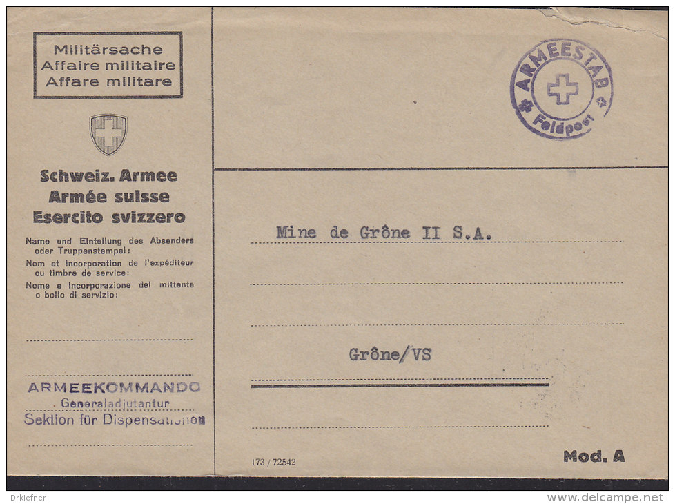 SCHWEIZ  Militärsache Des Armeekommando Generaladjutantur Sektion Für Dispensationen, St: Armeestab Feldpost (24.IV.44) - Postmarks