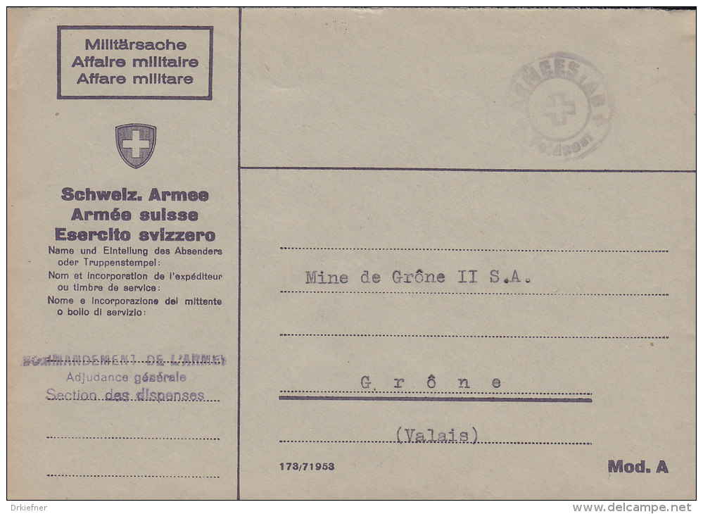 SCHWEIZ  Militärsache Commandement De L´Armee Adjudance Générale Section Des Dispenses, St: Armeestab Feldpost (2.Xi.44) - Poststempel