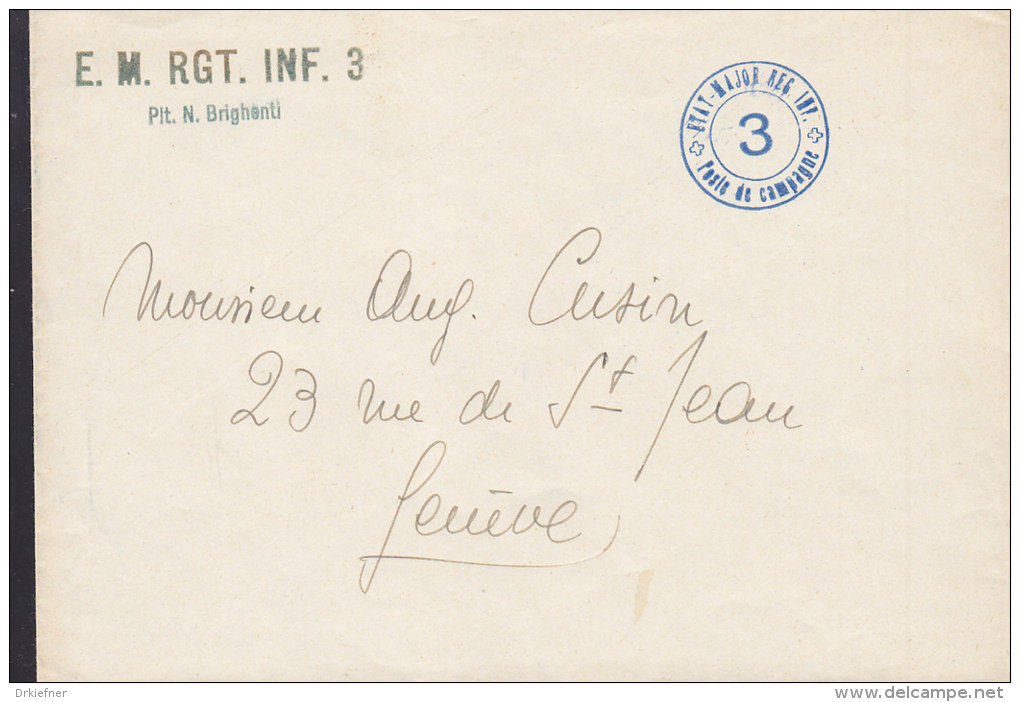 SCHWEIZ  Militärsache, Feldpost, E.M.RGT.INF.3 Ptl., Stempel: + ETAT MAJOR REG.INF+ -3- Poste De Campagne (um 1944) - Postmarks