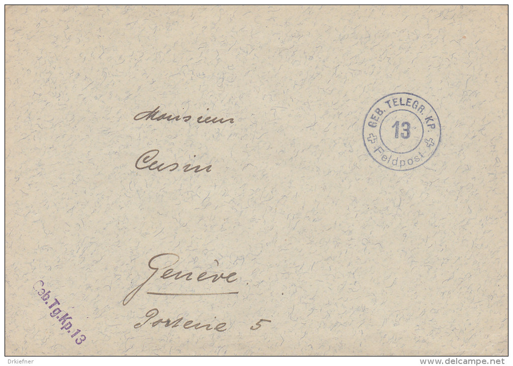 SCHWEIZ  Militärsache, Geb.Tg.Kp.13, Stempel: +GEB.TELEGR.KP.+ -13- Feldpost (um 1944) - Postmarks