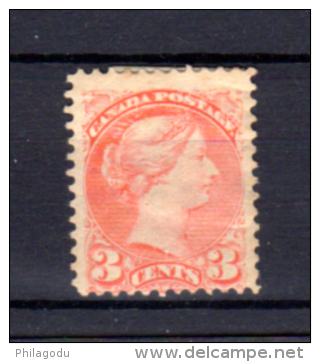 3 Cents Orange Reine Victoria, Yvert  30*, Cote 50 €,  (Michel 28c  Scott 37 Hinged) - Unused Stamps