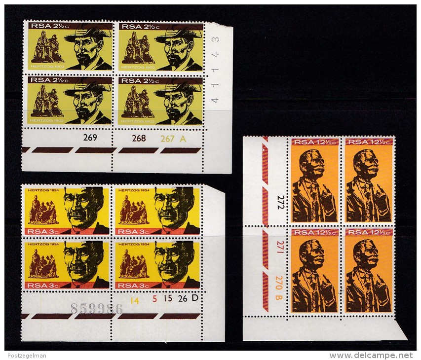 SOUTH AFRICA, 1968, MNH Control Block Of 4, Herzog Memorial, M 375-377 - Neufs