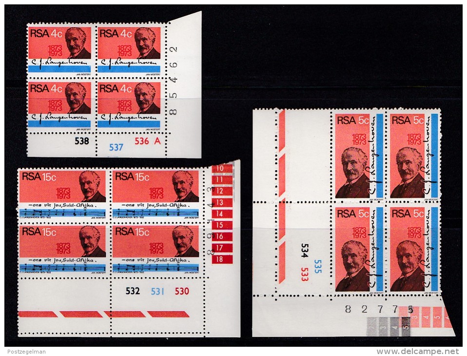 SOUTH AFRICA, 1973, MNH Control Block Of 4, C.J. Langenhoven, M 424-426 - Unused Stamps