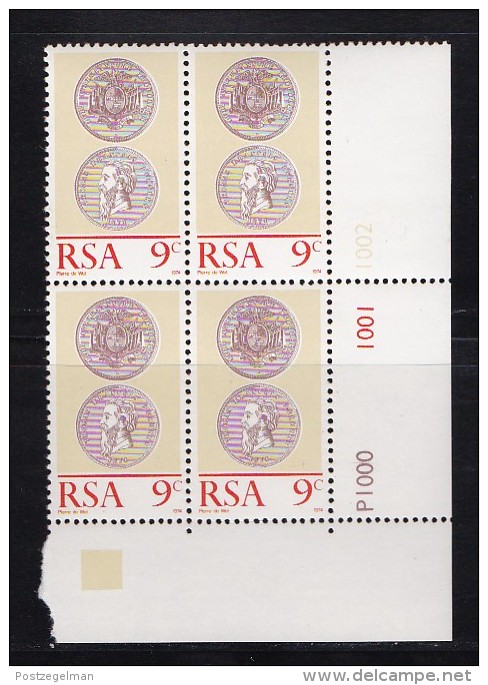 SOUTH AFRICA, 1974, MNH Control Block Of 4, First Coins (Burger Pound), M 441 - Neufs