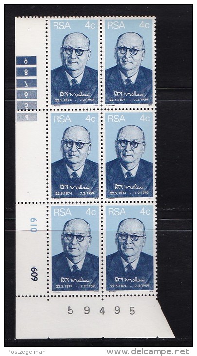 SOUTH AFRICA, 1974, MNH Control Block Of 6, D.F. Malan, M 442 - Unused Stamps