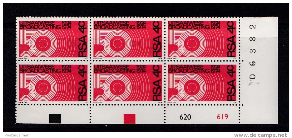 SOUTH AFRICA, 1974, MNH Control Block Of 6, Broadcasting, M 444 - Neufs