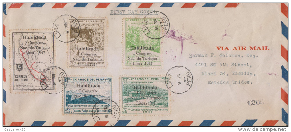 G)1947 PERU, 5TH PANAMERICAN HIGHWAY CONGRESS COMPLETE SET, OVERPRINTED IN BLACK HABILITADA 1ST TOURISM CONGRESS, CIRCUL - Peru