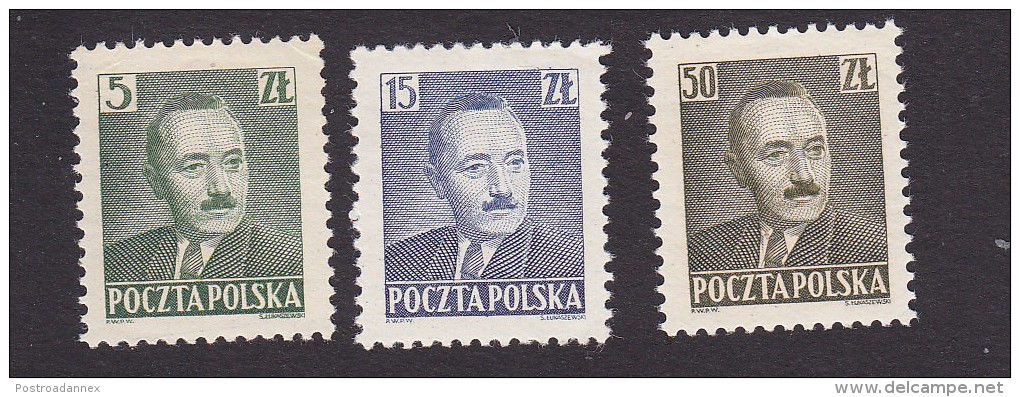 Poland, Scott #478, 480, 484, Mint Hinged, Bierut, Issued 1950 - Ungebraucht