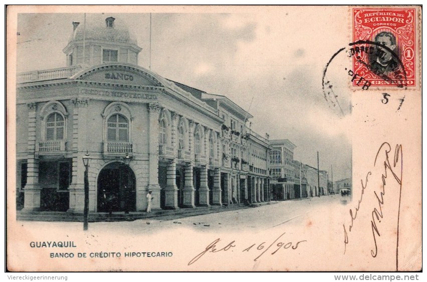 ! Alte Ansichtskarte Ecuador, Guayaquil, Banco De Credito Hipotecario, Hypothekenbank, 1905 - Equateur