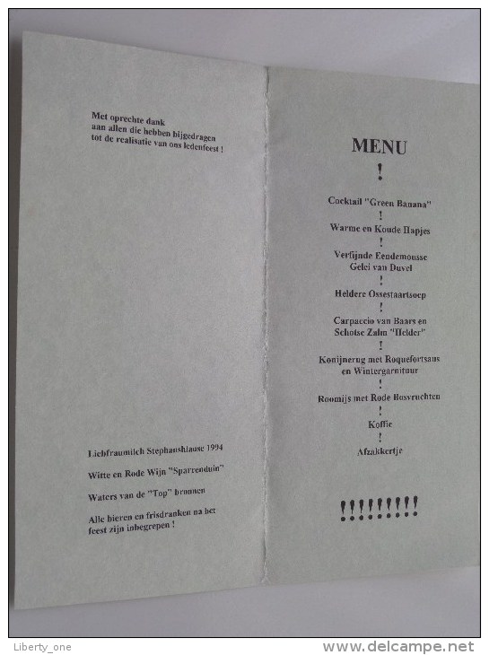 Westvlaamse GROOTKEUKENKOKS Sparrenduin 16 Dec 1995 - MENU ( Zie Details Foto ) ! - Menus