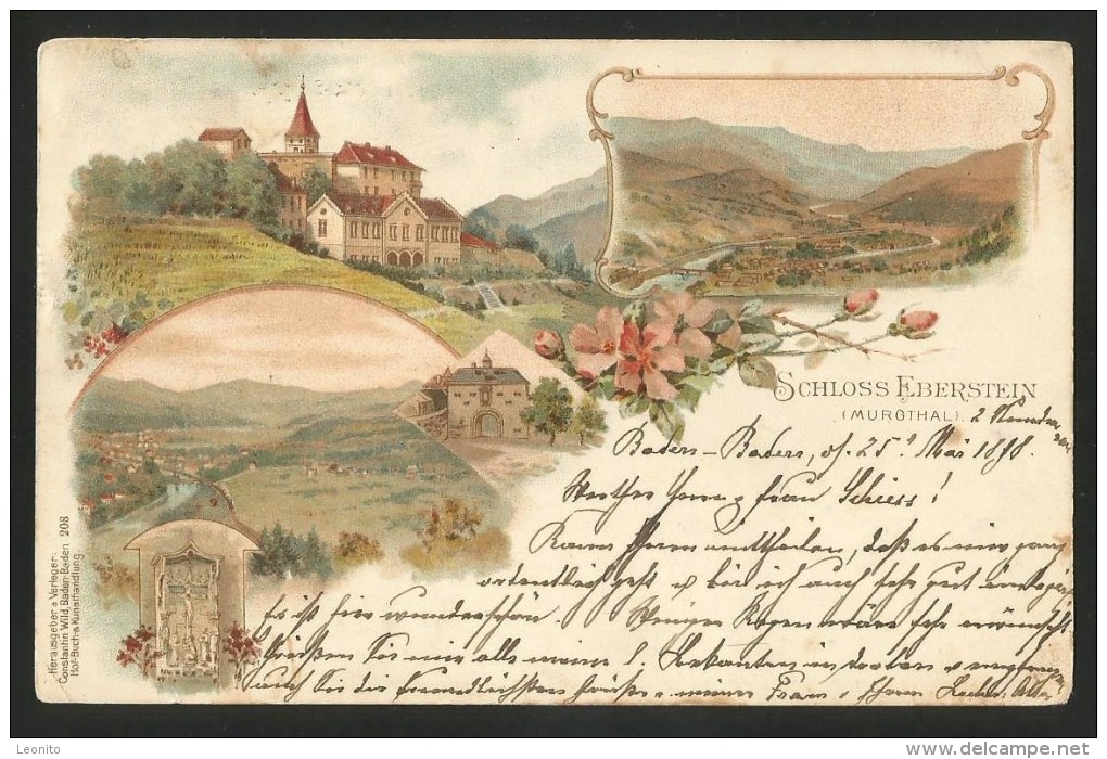 SCHLOSS EBERSTEIN Murgthal Gernsbach Nach Schönengrund Baden Baden 1898 - Gernsbach