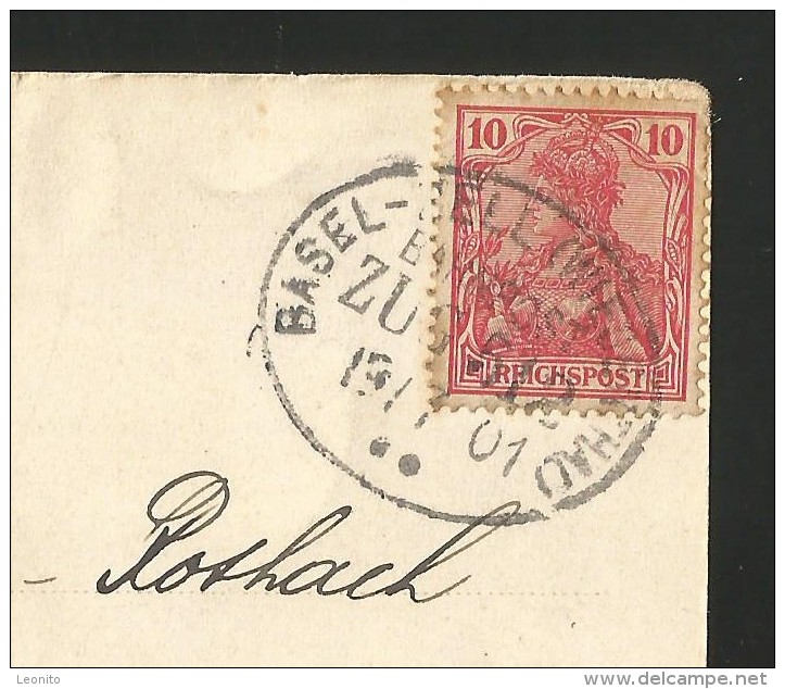 LÖRRACH Schloss Rosenfels Bahnpost-Stempel ZUG 512 Basel 1901 - Loerrach