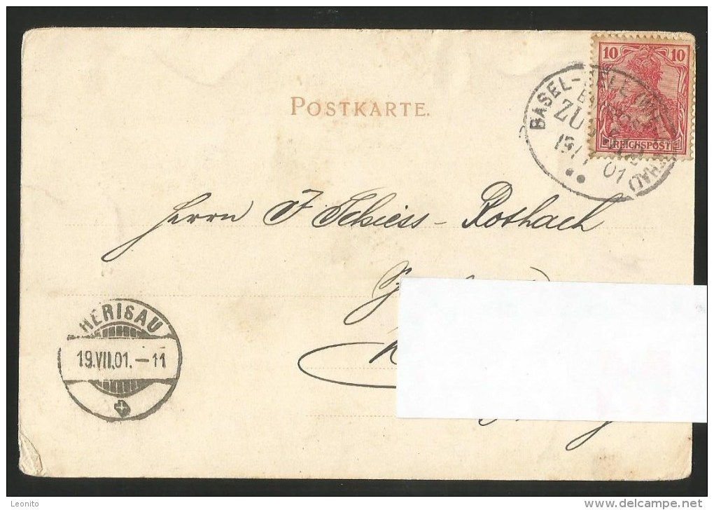 LÖRRACH Schloss Rosenfels Bahnpost-Stempel ZUG 512 Basel 1901 - Loerrach