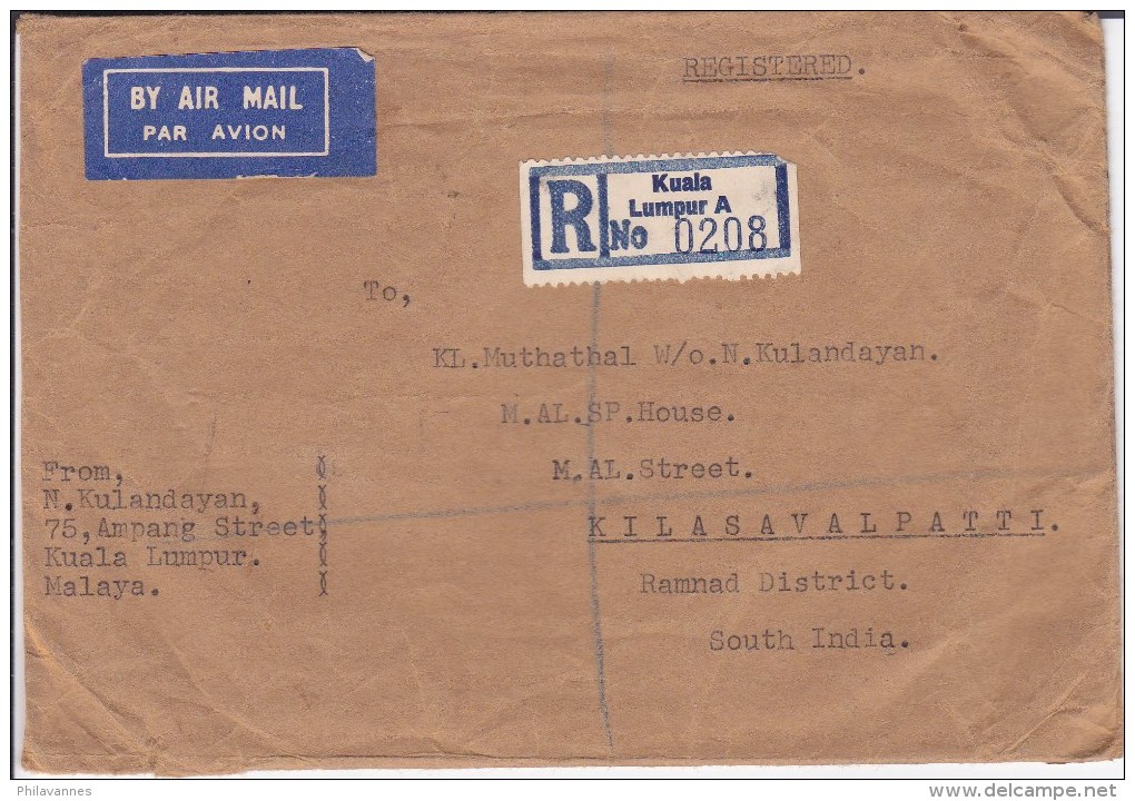 Malaya, Lettre Recommandée De Kuala Lumur, De 1956 ( 15064/16) - Malayan Postal Union