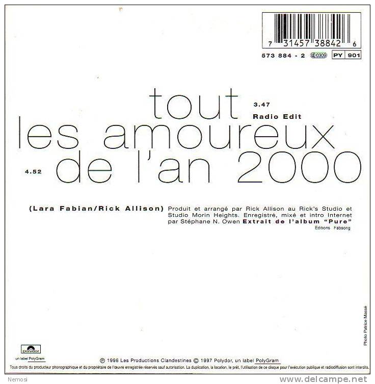 CD - Lara FABIAN - Tout (radio Edit - 3.47) - Les Amoureux De L´an 2000 (4.52) - Collectors