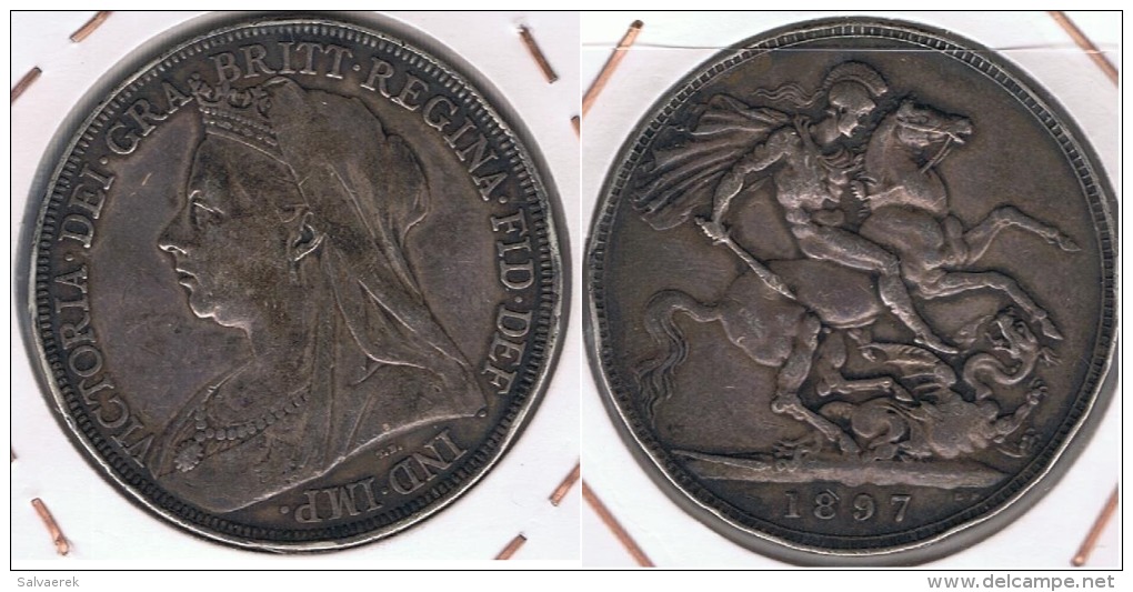 R.U. INGLATERRA VICTORIA  CROWN 1897 PLATA SILVER Z - M. 1 Crown