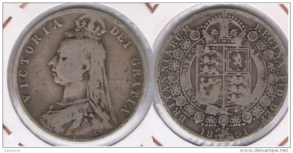 R.U. INGLATERRA VICTORIA HALF CROWN 1891 PLATA SILVER Z - K. 1/2 Crown