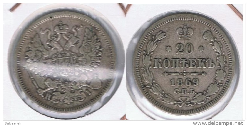 RUSIA 20 KOPEC RUBLO 1869 PLATA SILVER Z - Rusia