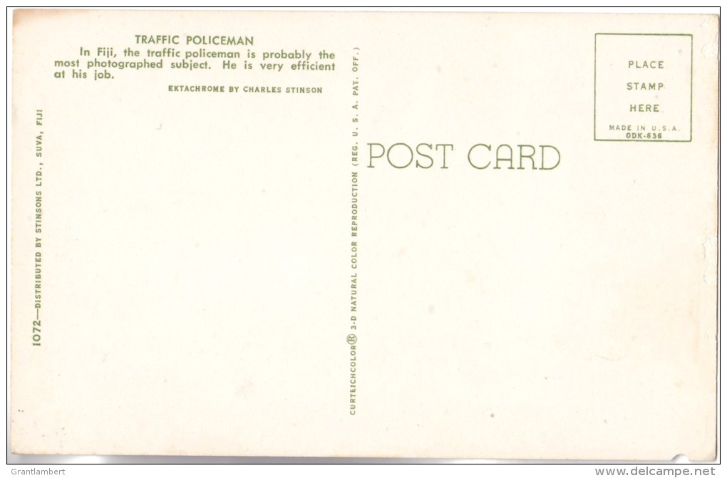 Traffic Policeman, Fiji - Stinsons 1072 Unused, Probably 1960s - Fiji