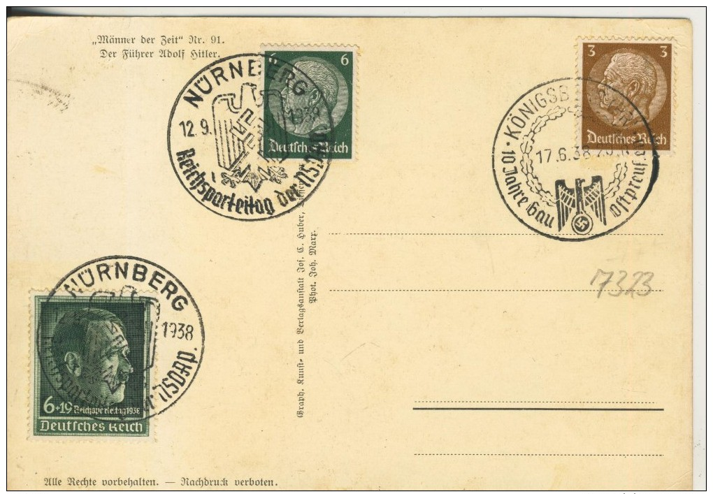 Nürnberg V.1938 Reichsparteitag Mit 3 Stempel Und Marken (7323) - Nuernberg