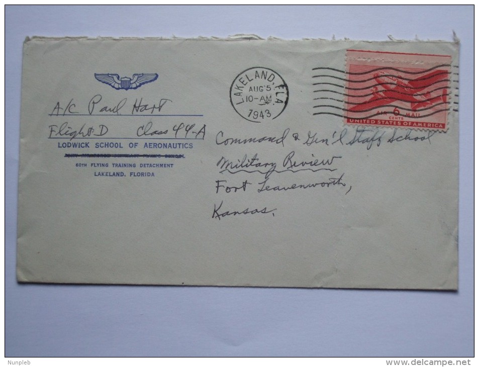 US 1943 COVER LODWICK SCHOOL OF AERONAUTICS LOGO LAKELAND FLORIDA - Briefe U. Dokumente