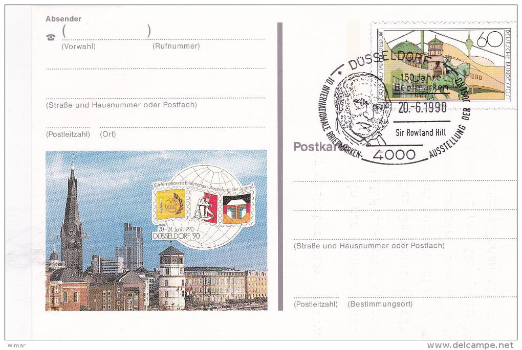 1990 Düsseldorf - Postkarte -  10. Internationale Briefmarken-Ausstellung - Sir Rowland Hill - Covers & Documents