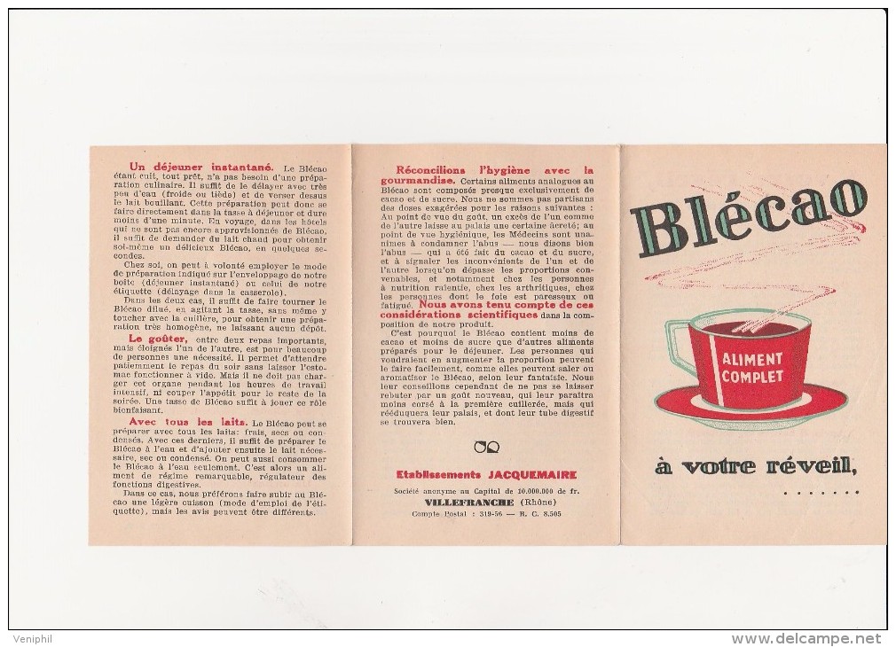 BLECAO - DEPLIANT PUBLICITAIRE- ETABLISSEMENT JACQUEMAIRE - VILLEFRANCHE SUR SAONE - Werbung