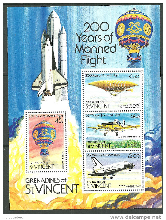 St.Vincent & Grenadines, Bloc Feuilles Neufs Sans Charniére, Petit Tache, MINT NEVER HINGED, LITTLE SPOT, MANNED FLIGHT - St.Vincent & Grenadines