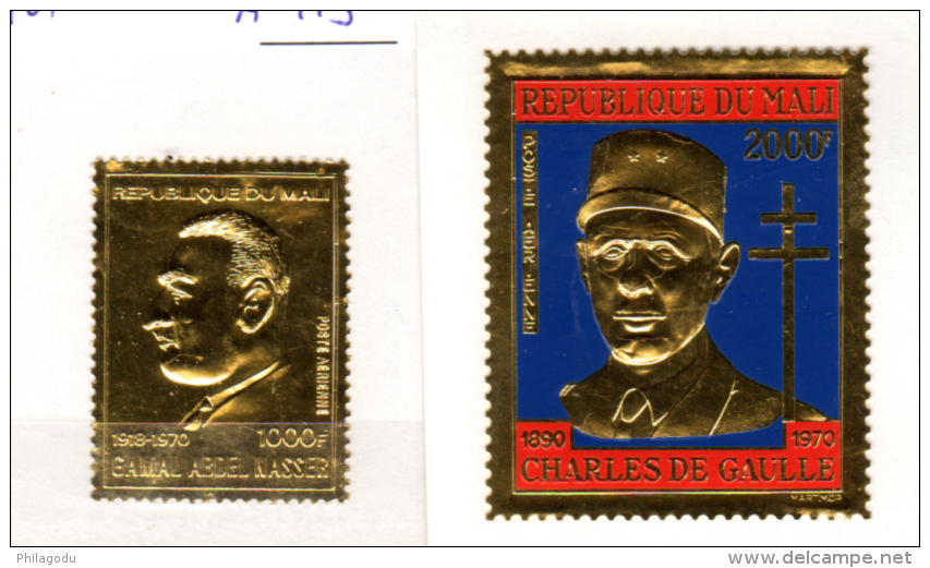 Mali, Charles De Gaulle, Gamal Abdel Nasser Sur Feuille D’or, PA 113 Et 114**, Cote 90 € - De Gaulle (Général)