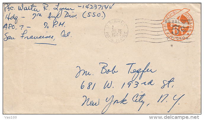 PLANE, EMBOISED COVER STATIONERY, ENTIER POSTAL, REEVALUATED STAMP, 1947, USA - 1941-60