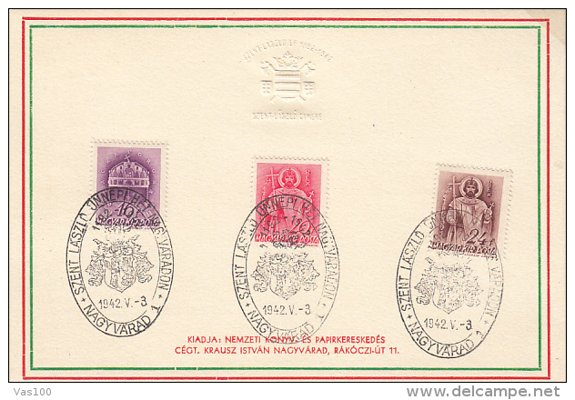 ROYAL CROWN, KING ST. STEPHEN STAMOS, EMBOISED SPECIAL POSTCARD, 1942, HUNGARY - Lettres & Documents