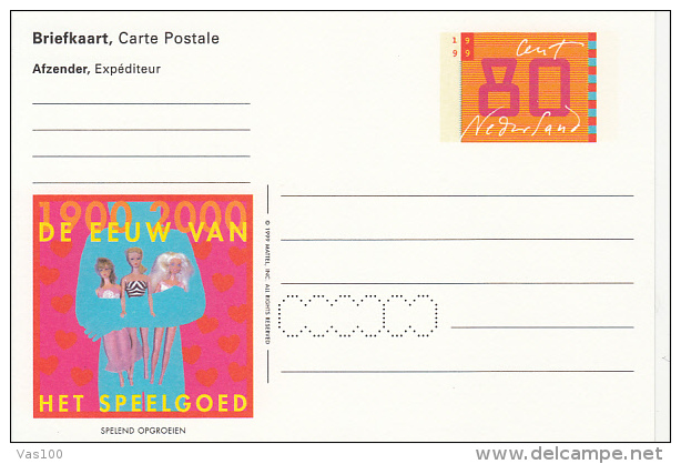 DOLLS, TOYS OF THE CENTURY, MILLENNIUM, PC STATIONERY, ENTIER POSTAL, 1999, NETHERLANDS - Poupées