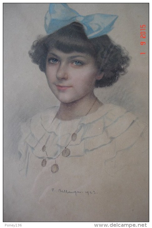 Craton Jeune -fille.F.Bellanger 1923 Cadre Ovale.bois Doré Perlé.32,3X26,3cms. - Drawings