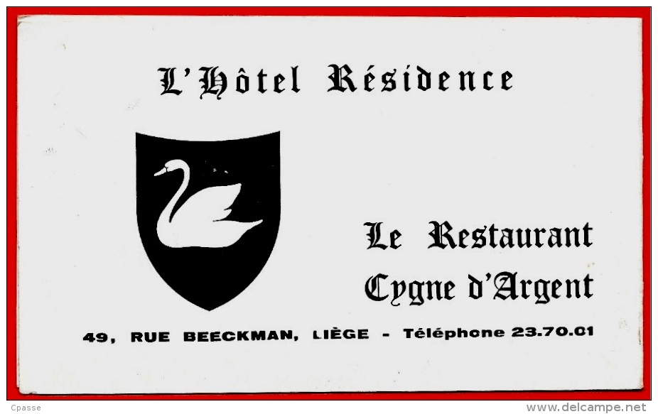 Calendrier Publicitaire 1965 Hôtel Résidence - Restaurant CYGNE D'ARGENT Rue Beeckman LIEGE Vanosmael-Jeandon - Small : 1961-70