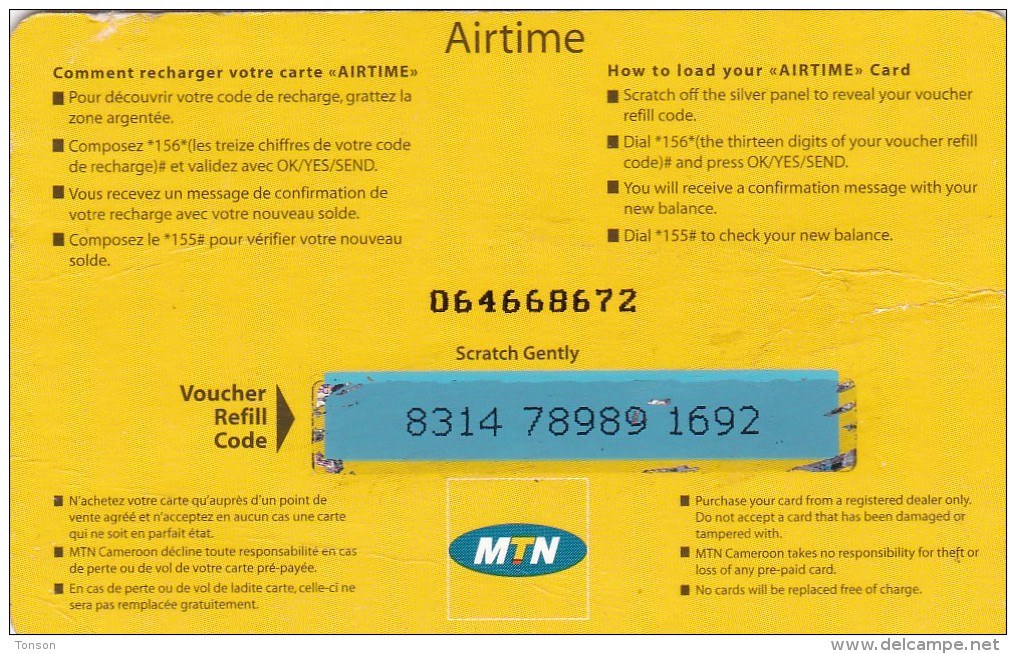 Cameroon, 2 500 Fcfa, MTN, Y´ello Airtime, 2 Scans - Cameroun