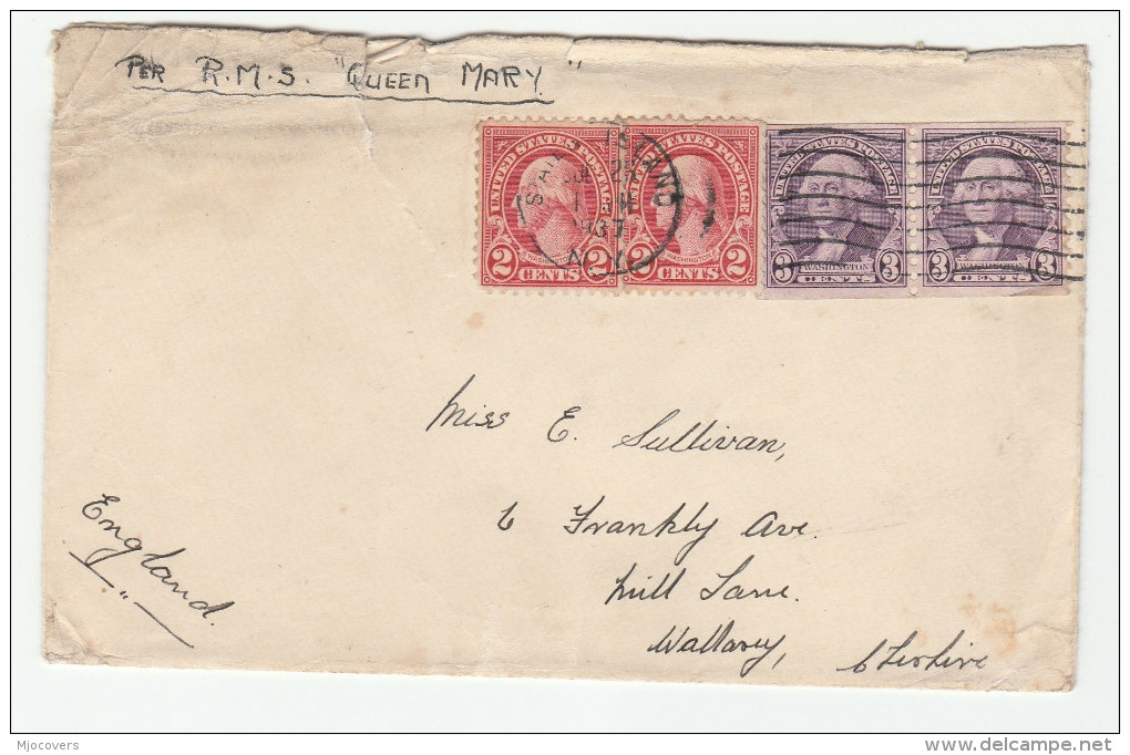 1937 Via RMS QUEEN MARY SHIP Staten Island USA To GB Cruise Liner Stamps Cover - Ships