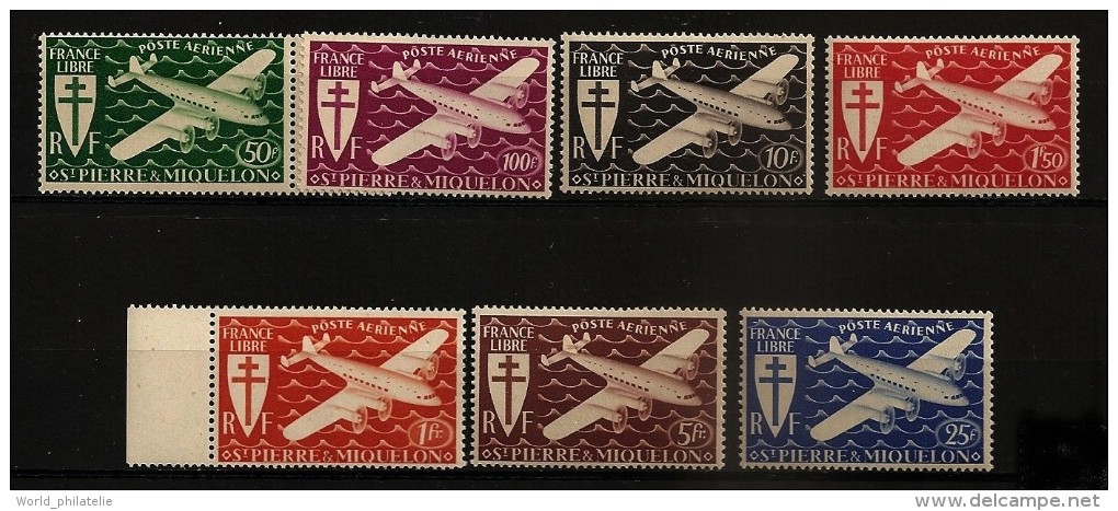 Saint Pierre Et Miquelon 1942 N° PA 4 / 10 ** Avion, Aviation, Série De Londres, Quadrimoteur, Croix De Lorraine, WW2 - Unused Stamps