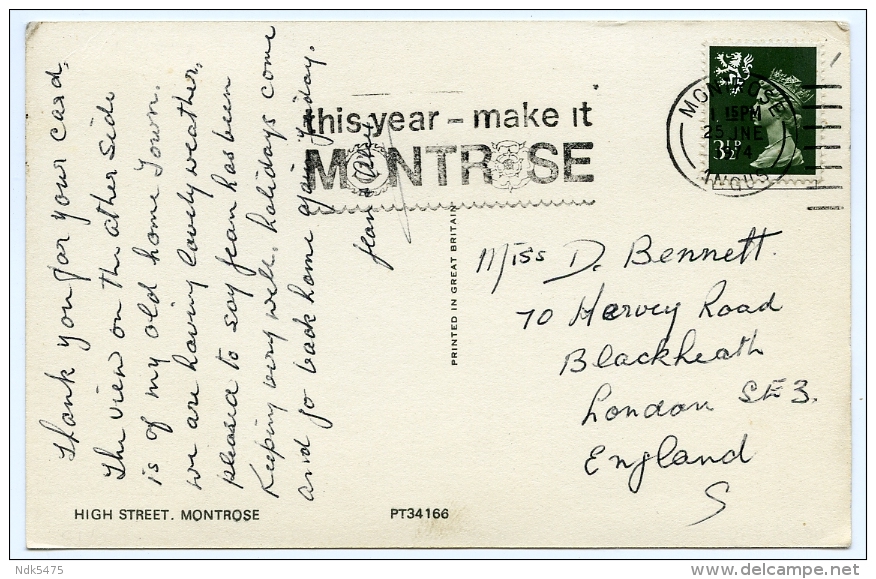 MONTROSE : HIGH STREET / POSTMARK - MONTROSE SLOGAN 1974 / ADDRESS - LONDON, BLACKHEATH, HERVEY ROAD - Angus