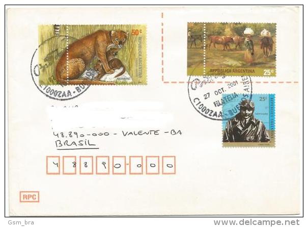 Argentina 2001 - Letter From Argentina To Brazil: Wild Cats, Farm, Cow, Saint-Exupéry - Autres & Non Classés