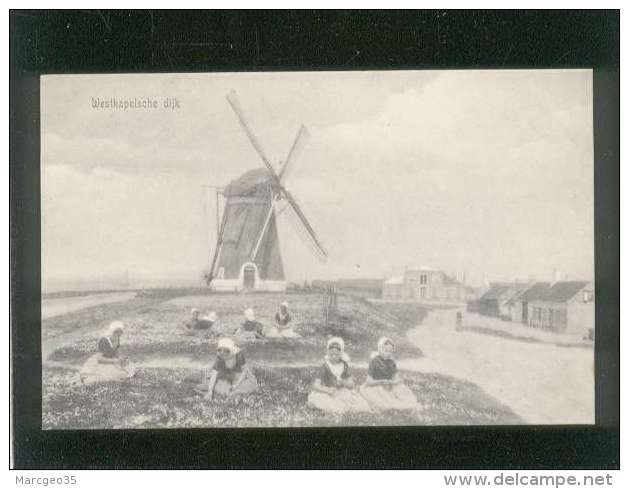 Westkapelsche Dijk   édit.   F.B. Den Boer N° 5566  Moulin à Vent Filles Cueilleuses De Fleurs Molen - Westkapelle