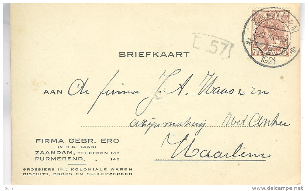 1921 Korte Balkstempel Zaandam 9 Op Firmakaart Naar Haarlem - Brieven En Documenten