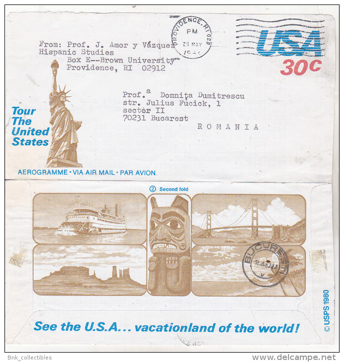 USA Old Aerogramme - Circulated 1982 To Romania - 1981-00