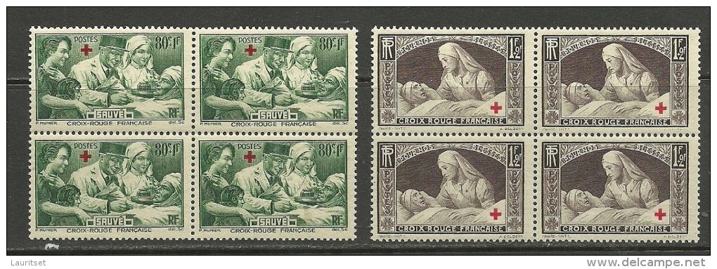 FRANCE 1940 Red Cross Michel 471 - 472 As 4-blocks MNH - Unused Stamps