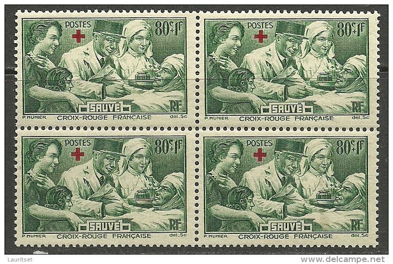 FRANCE 1940 Red Cross Michel 471 - 472 As 4-blocks MNH - Unused Stamps