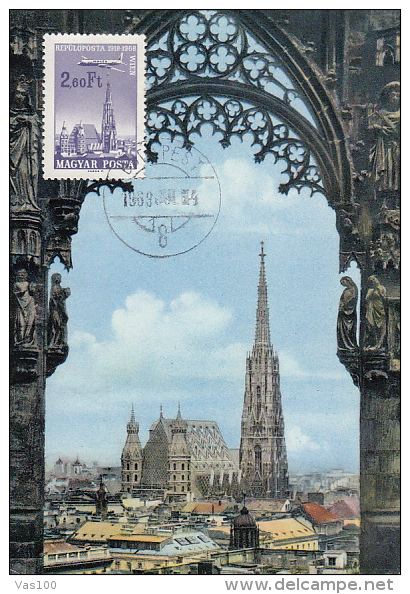 VIENNA-ST STEPHEN CATHEDRAL, PLANE, CM, MAXICARD, CARTES MAXIMUM,1966, HUNGARY - Maximumkarten (MC)