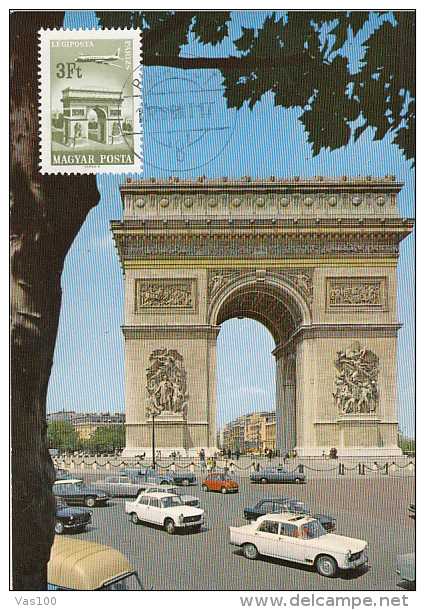 PARIS-ARCH OF TRIUMPH, STAR SQUARE, PLANE, CM, MAXICARD, CARTES MAXIMUM, 1966, HUNGARY - Maximumkarten (MC)