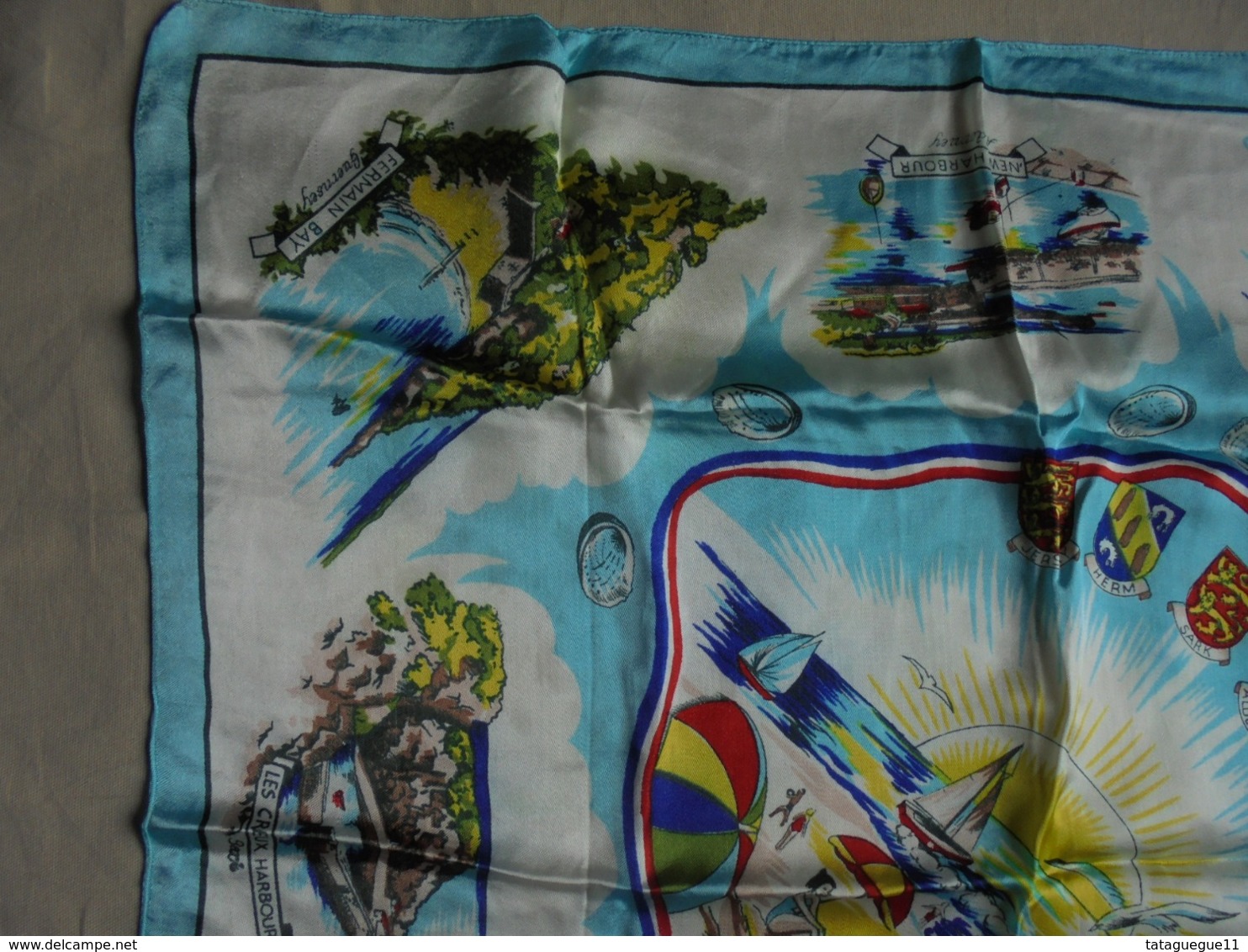 Ancien - Foulard Dame "CHANNEL ISLANDS" Années 50/60 - Fulares