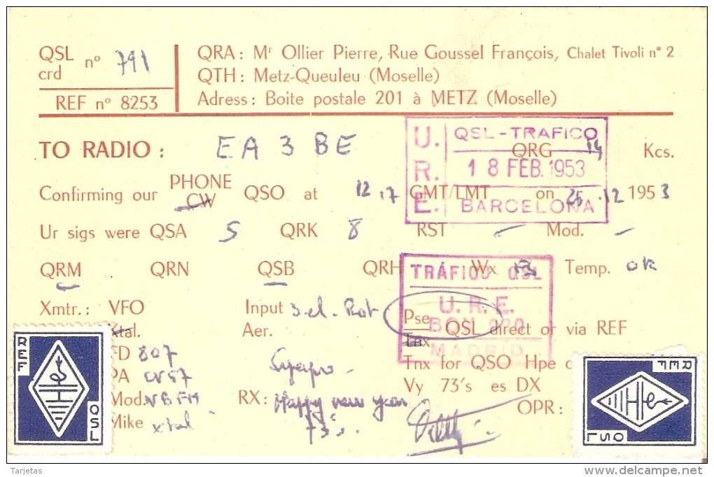 QSL POSTAL DE RADIO AFICIONADO DE FRANCIA DEL AÑO 1953 (FRANCE RADIO STATION) PATO DONALD - Radio Amateur