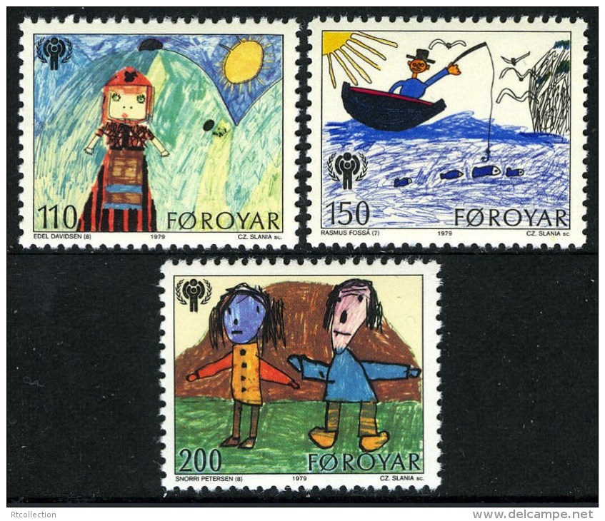 Faroe Islands 1979 International Year Of Child IYC Children Art Drawings Fishing Celebrations Stamps MNH Michel 45-47 - Other & Unclassified