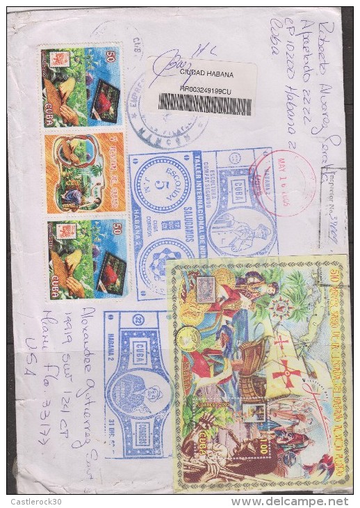 O) 2003 CUBA-CARIBE, SNUFF REGISTERED MAIL, SOUVENIR SHEET BLADER CENTER, EXTRAORDINARY COVER, FRONT AND ADVERSE, XF - Poste Aérienne